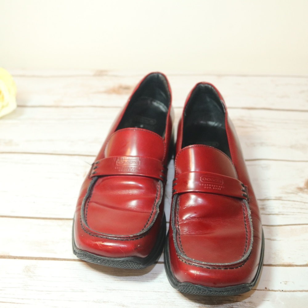 Coach Deep Red Leather Loafers Sz 8 B
